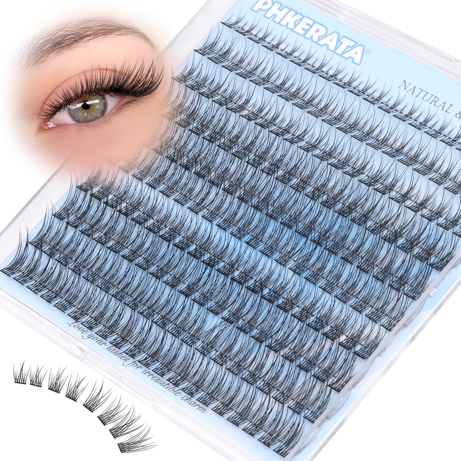 Natural Lash Clusters Wispy Eyelash Clusters 200Pcs Lashes Clusters C Curvature Individual Lashes DIY Cluster Eyelash Extensions with Soft Lash Band, 9-14 Mm Mix