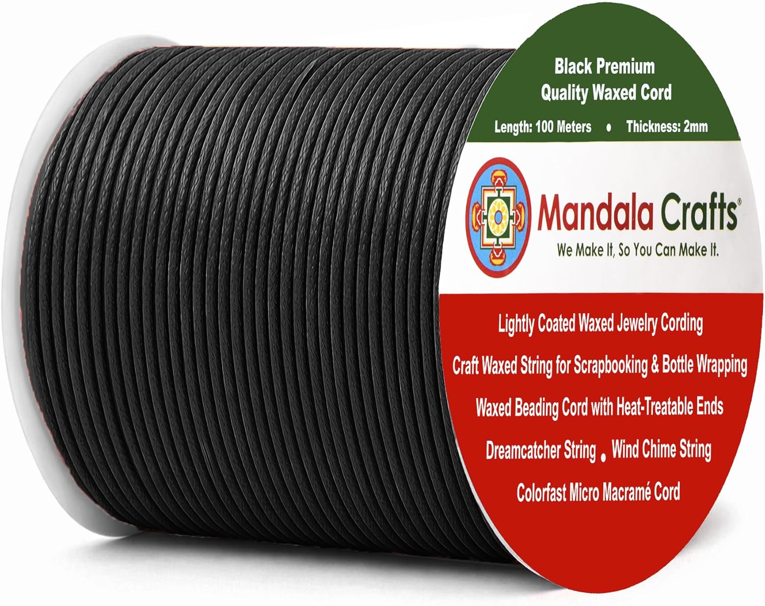 2mm Black Cotton Waxed Cord for Jewelry Making, 109 Yards – Waxed Cotton String for Decorative Knotting and Accessory Assembly