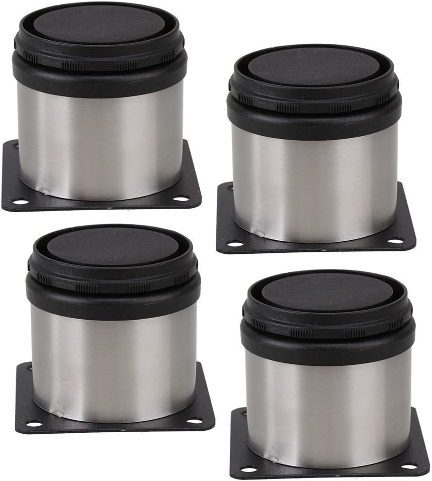 Furniture Cabinet Metal Legs Adjustable Stainless Steel Kitchen Feet round Black and Silver 50 X 50Mm Pack of 4 + 16X Screw