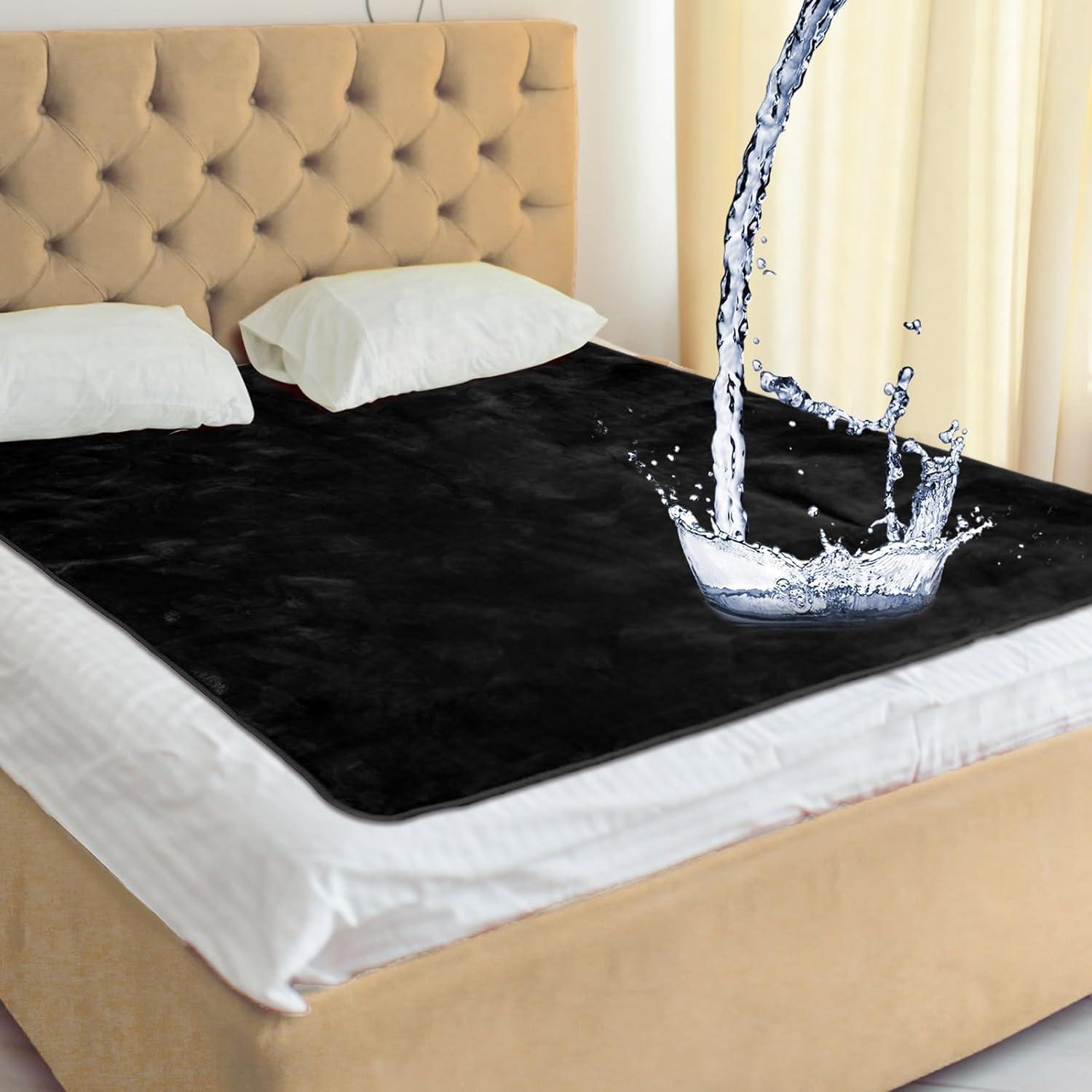 Love Black Waterproof Bed Blanket, Twin Size 80'' X 60'' Double Side Lightweight & Reversible for Comfort, Flannel Fleece 3 Layer Blanket, Absorbs 50Oz