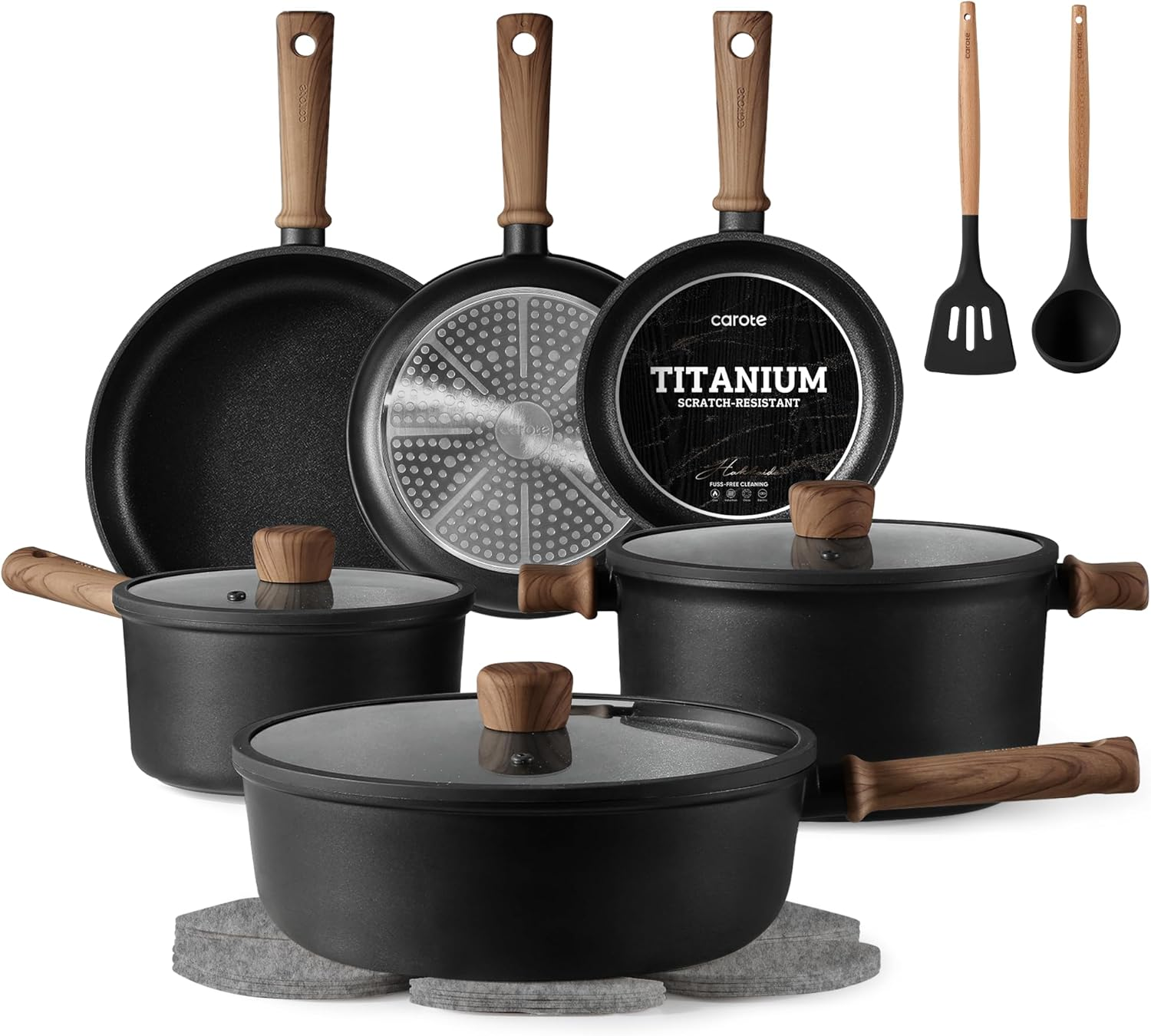Nonstick Pots and Pans, Induction Titanium Cookware Set 16Pcs Kitchen Cooking Sets, Pot and Pan Non Stick W/Frying Pan (PFOS, PFOA Free)