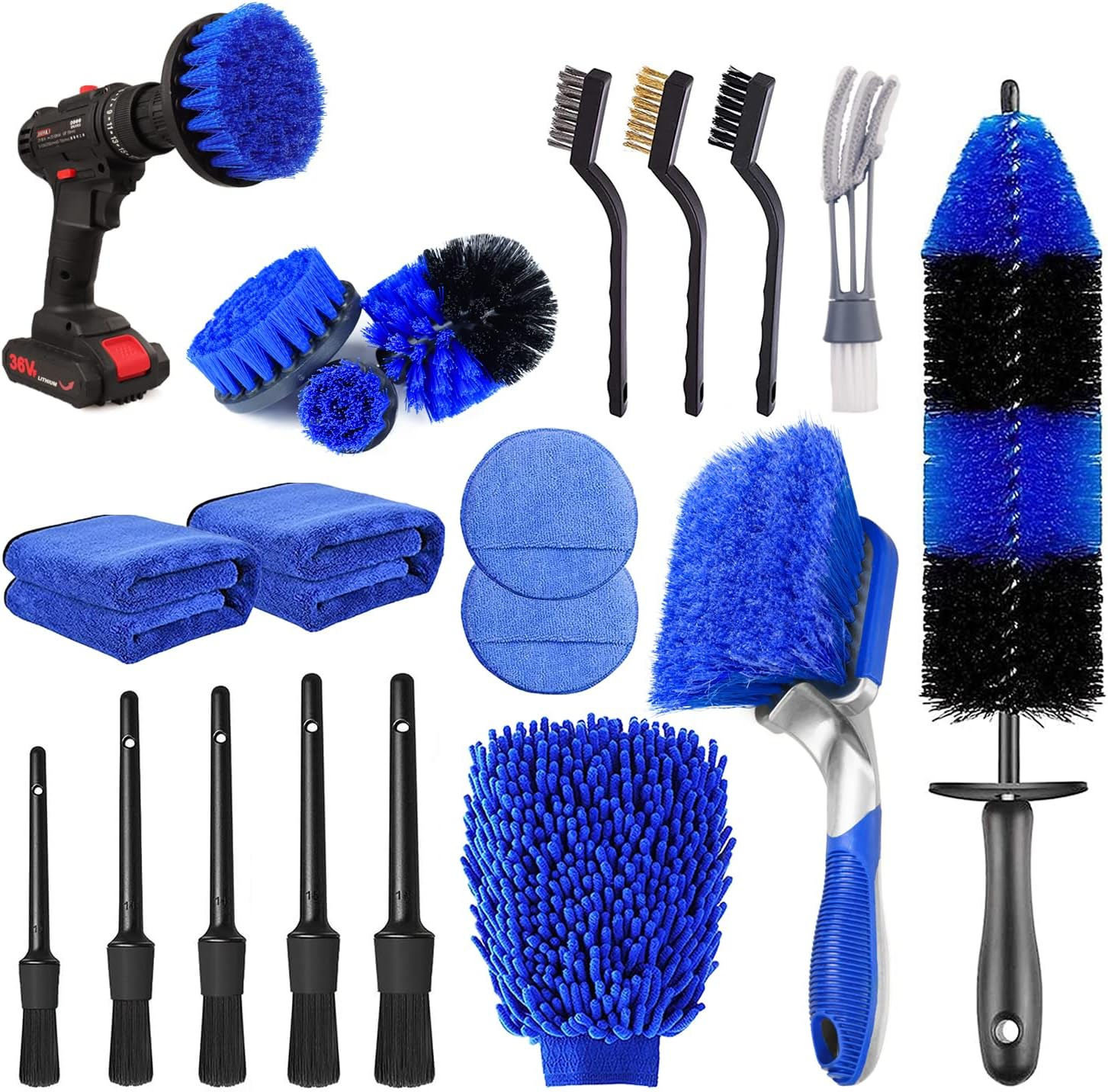 20Pcs Car Wheel Tire Detailing Brush Set,Car Detailing Kit,Car Detailing Brushes,Auto Detailing Drill Brush Set,17