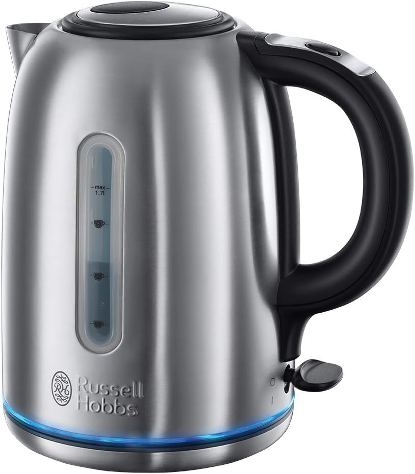 Russell Hobbs Brushed Stainless Steel Electric 1.7L Cordless Kettle (Quiet & Fast Boil 3KW, Removable Washable Anti-Scale Filter, Push Button Lid, Perfect Pour Spout) 20460