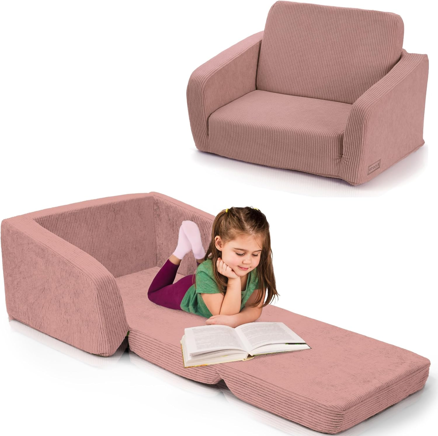 ZICOTO Comfy Kids Chair for Toddler - Stylish 2 in 1 Lounger Made of Memory Foam Easily Unfolds into a Soft Baby Couch to Nap on - Modern Fold Out Sofa for the Little Ones