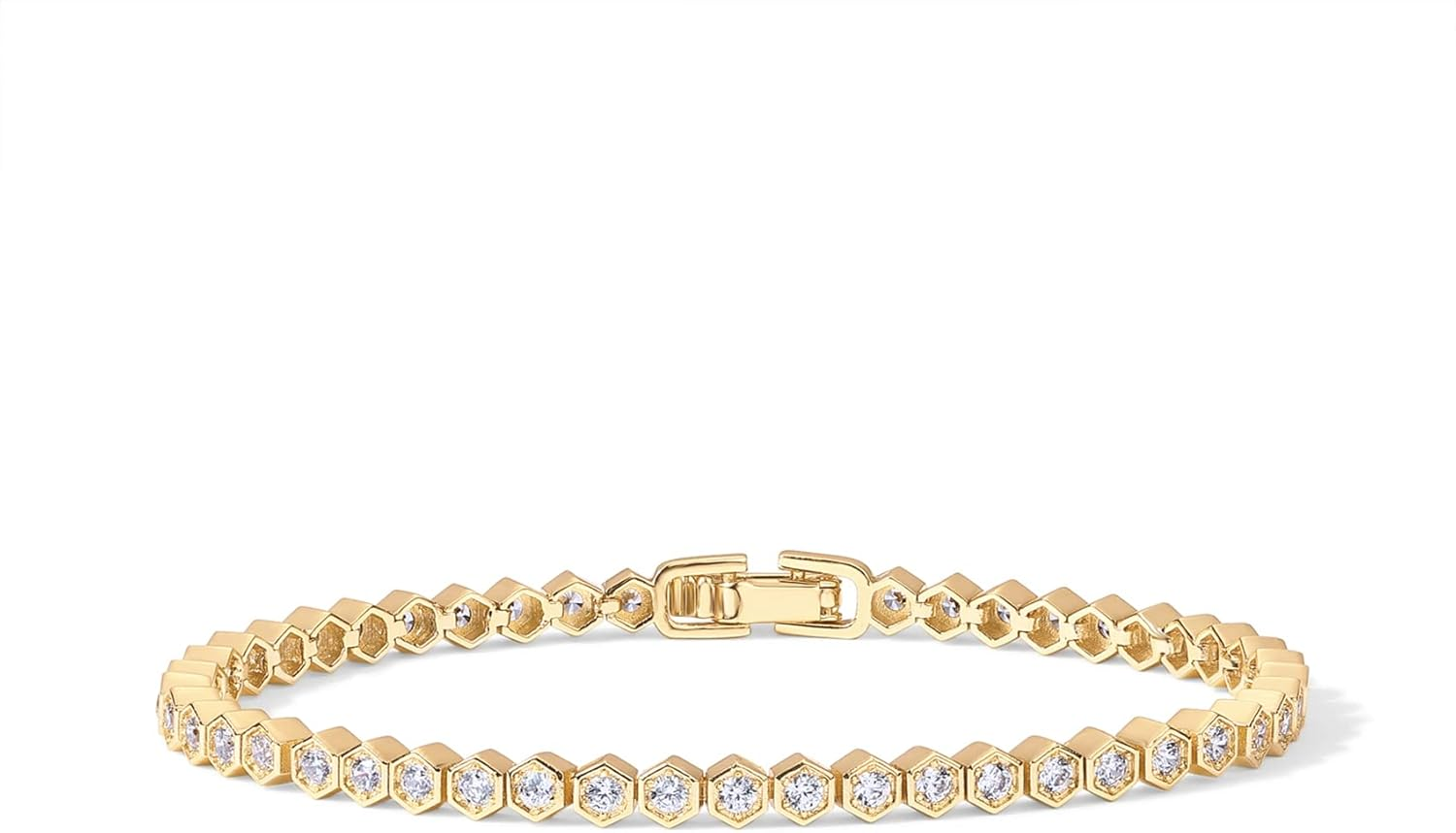 14K Gold Plated 2Mm Cubic Zirconia Honeycomb Tennis Bracelet | Gold Bracelet for Women | Sizes 6.5-7.5 Inch