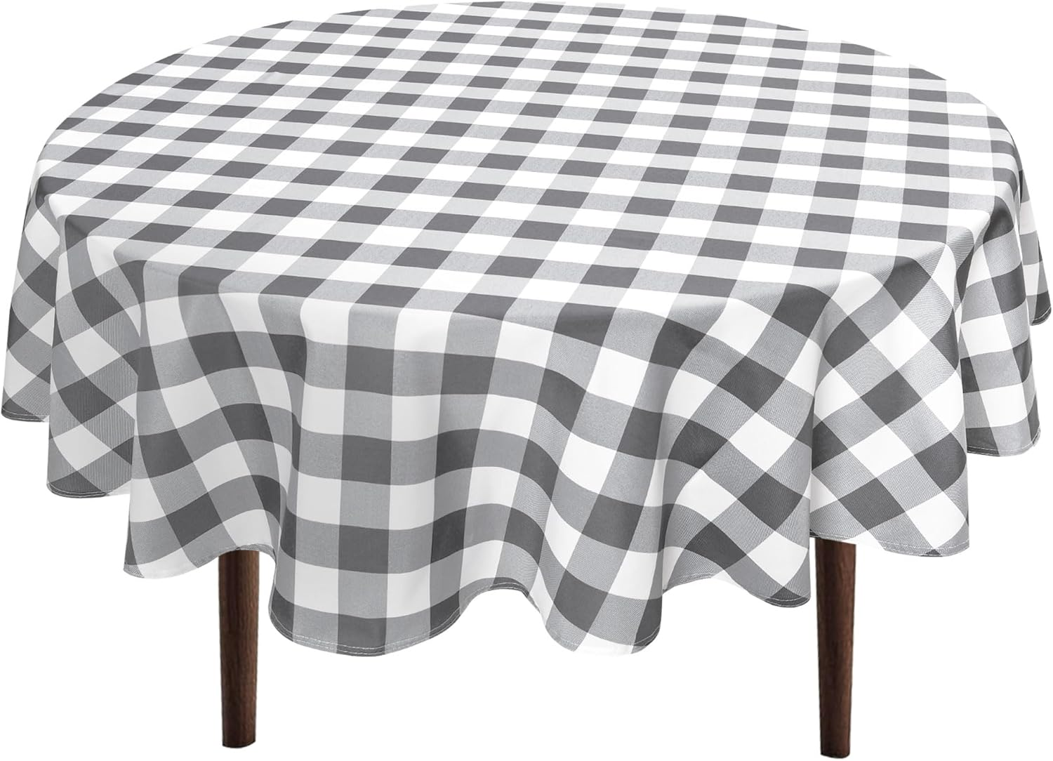 Hiasan Checkered round Tablecloth 90 Inch - Waterproof Stain and Wrinkle Resistant Washable Fabric Table Cloth for Dining Room Party Outdoor Picnic, Grey and White