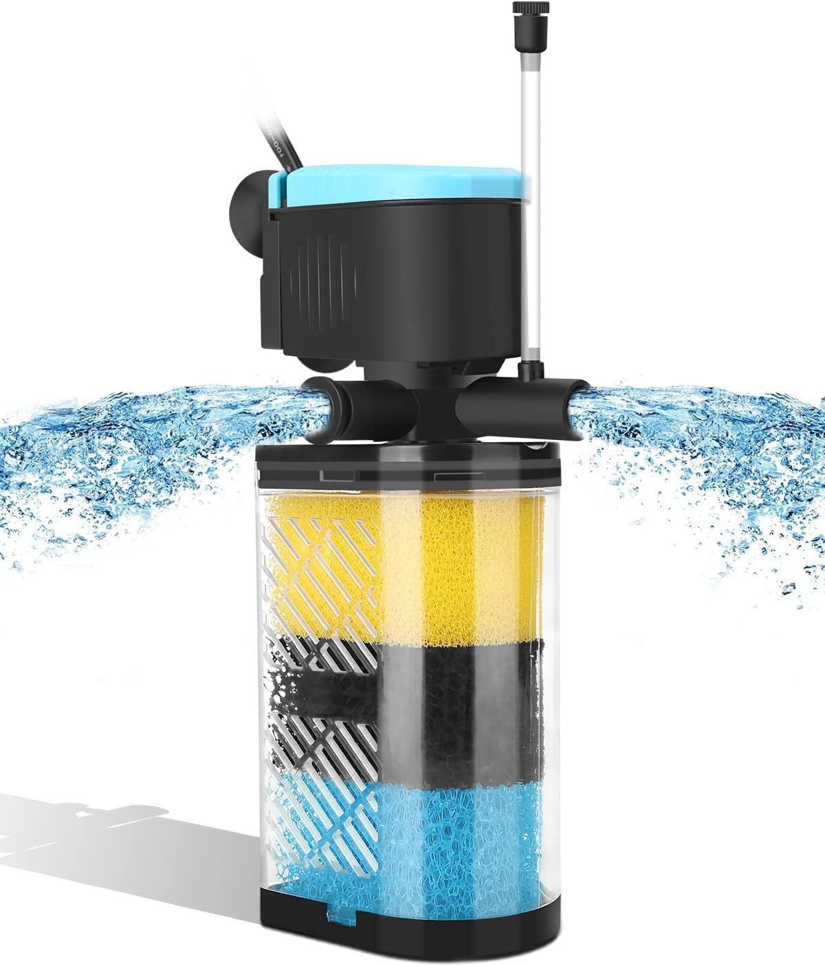 Aquarium Filter 3-Stage In-Tank Filter Internal Fish Tank Filter Turtle Filter for 40-70 Gallon Fish Tanks with Dual Water Outlet & Aeration