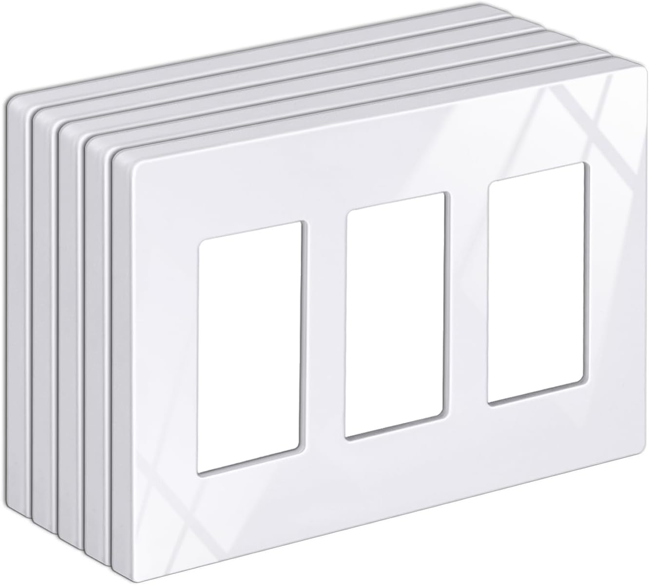 5 Pack of 3-Gang Screwless Wall Plate, USWP6 Gloss Snow White Series, Decorator Outlet Cover, 11.91cm x 16.61cm, for Light Switch, Dimmer, GFCI, USB Receptacle