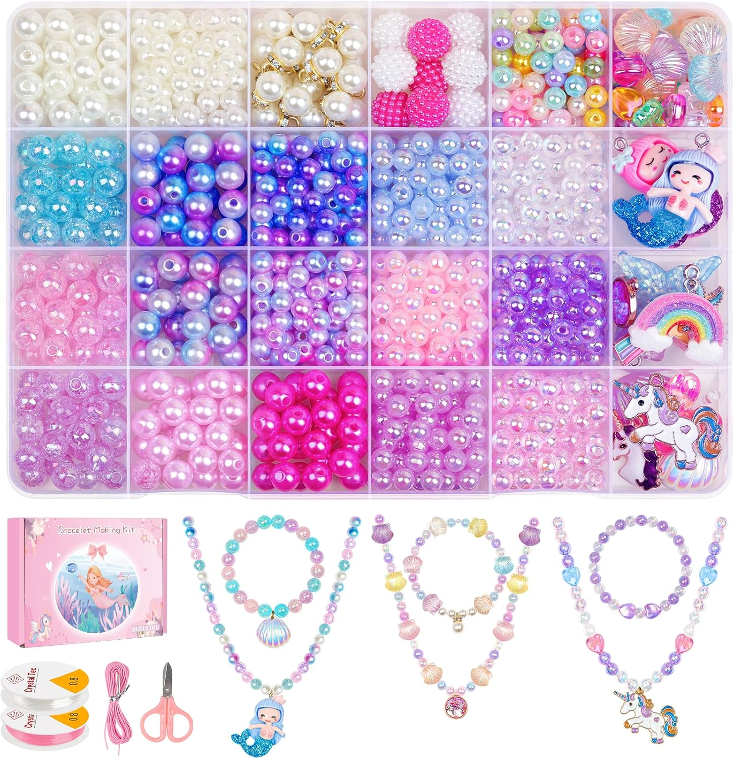 900Pcs Mermaid Bracelet Making Kit for Girls Kids Charm DIY Beads for Jewelry Making, Friendship Bracelet Kit with Ocean Pearl Shell Butterfly Beads for Bracelet Necklace Making