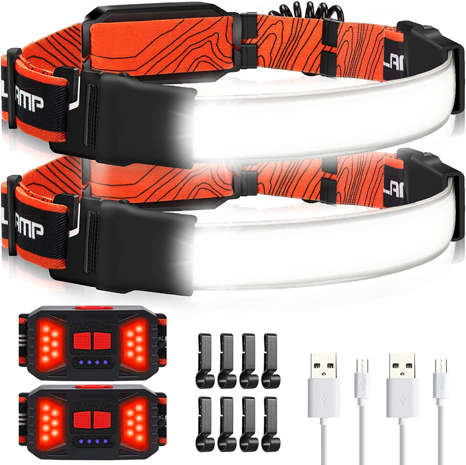 LED Headlamp 2Pack 1000LM 230 Wide-Beam Rechargeable para Casco Running Camping