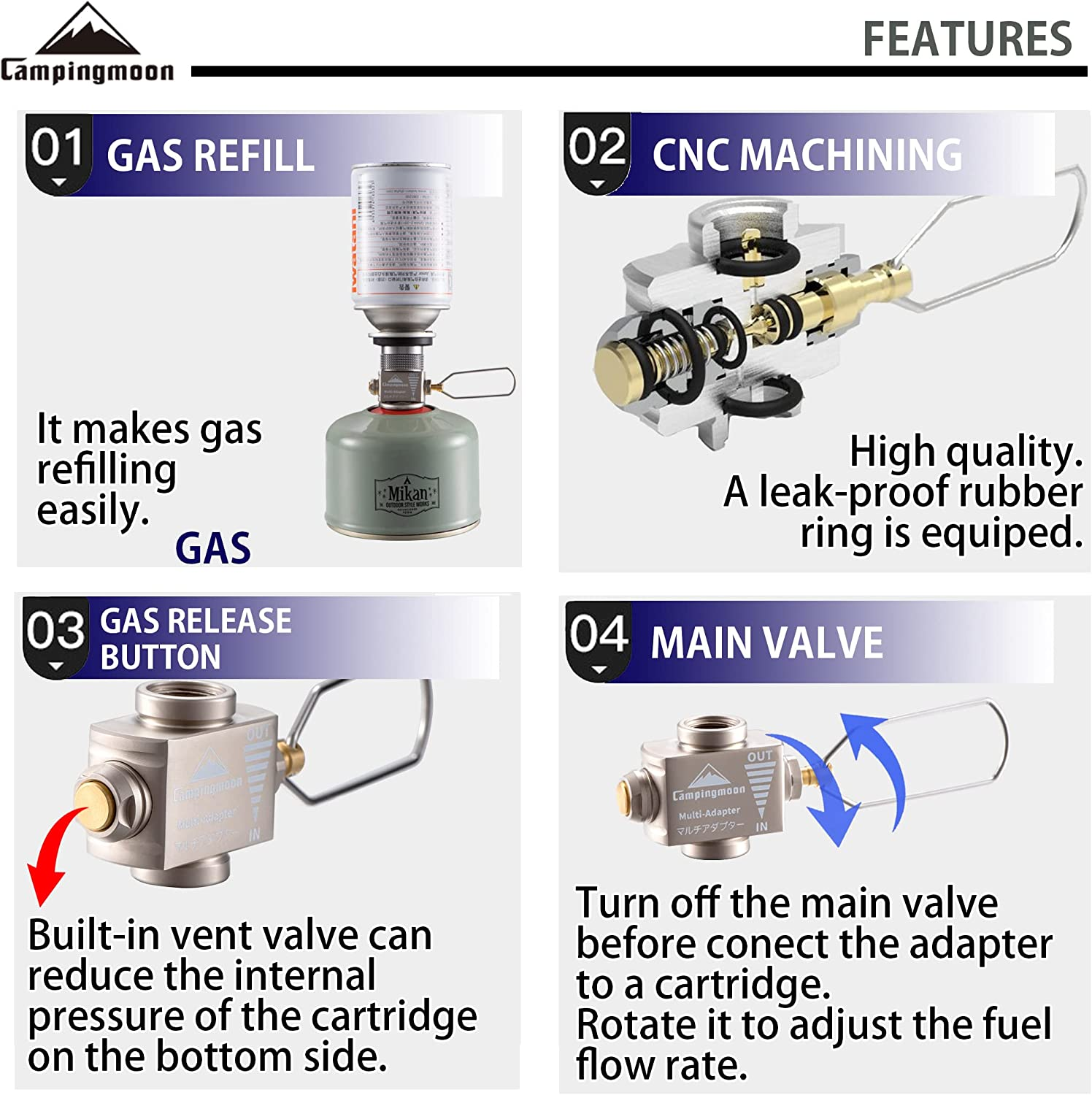 camping moon CAMPINGMOON Outdoor Gas Refill Adapter EN417 Lindal Valve(Vent V... - Picture 5 of 13