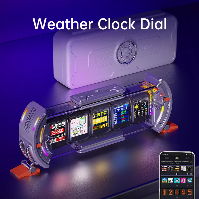 Times Gate - Cyberpunk Gaming Setup Digital Clock with Smart APP Control, WiFi Connect, RGB LED Display,