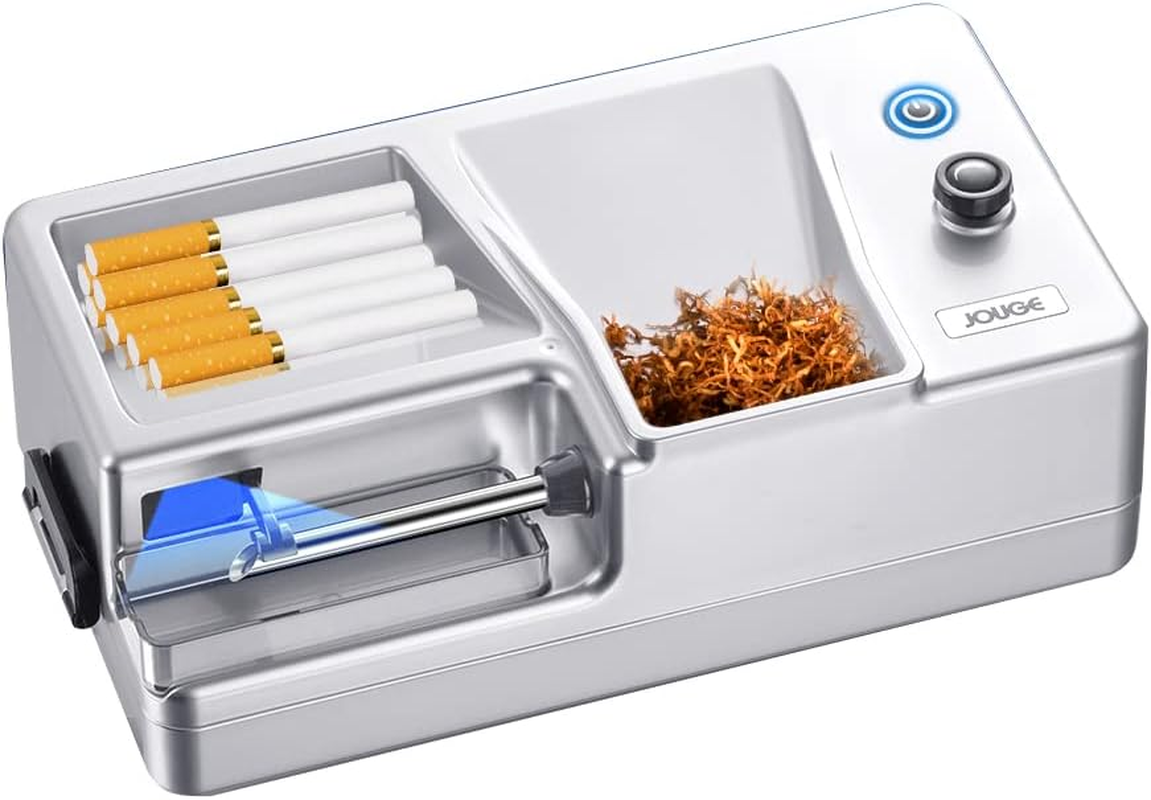 Electric Cigarette Injector Machine Rechargeable Cigarette Rolling Maker Infrared Sensing Portable Tobacco Injector Household Automatic Rolling Machine 6.5Mm Tube (Silver)