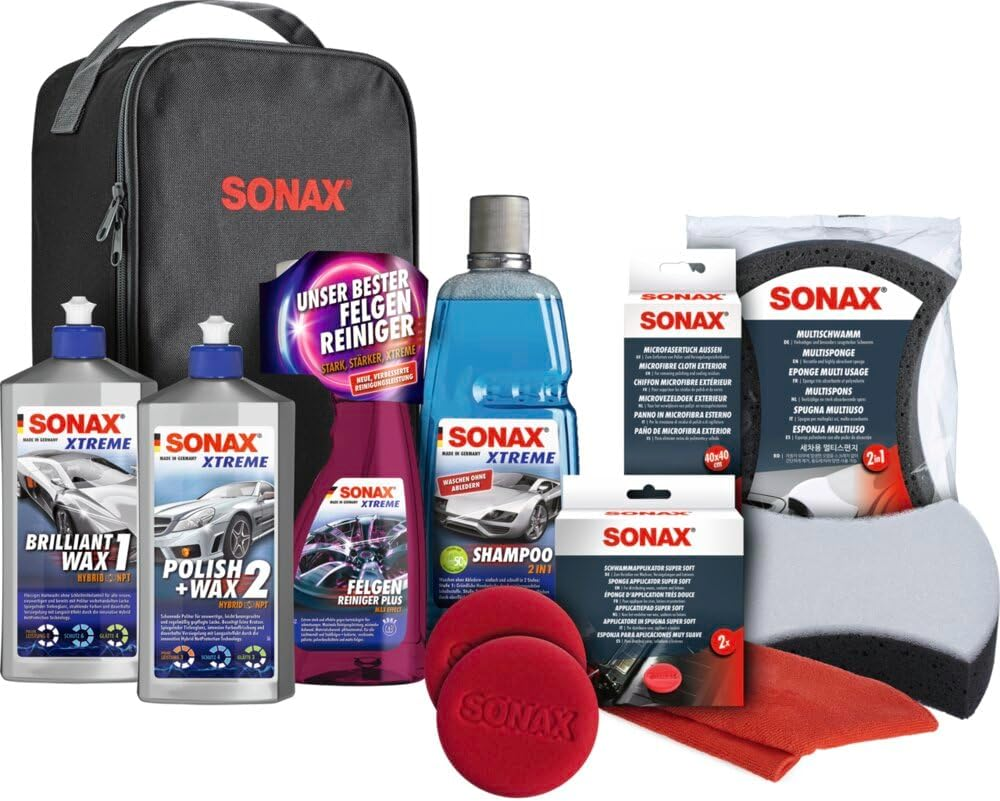 SONAX XTREME Autopflege Set Inkl. Tasche (8-Teilig); Autoreinigungs- & Pflegeset Für Den Fahrzeug-Außenbereich (Lack & Felgen) | Art-Nr. 07615410