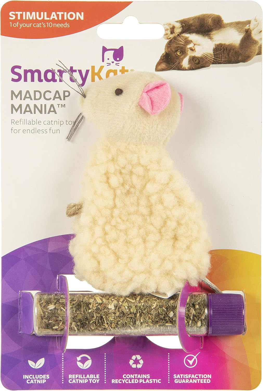 Smartykat Madcap Mania Refillable Plush Catnip Cat Toy, Includes Catnip Tube - Randomly Selected Color, One Size