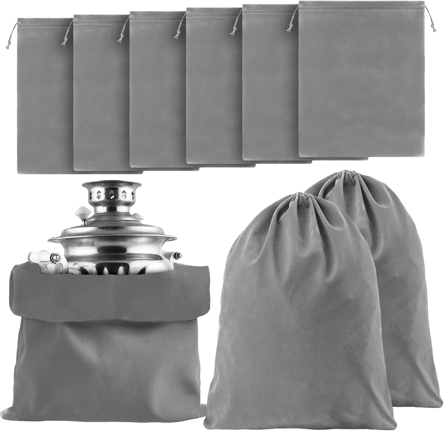 6 Pcs Silver Storage Bags Anti Tarnish Storage Bag Fabric Cloth for Jewelry Silverware Protection Flatware(18 x 18 Inch,Dark Gray)