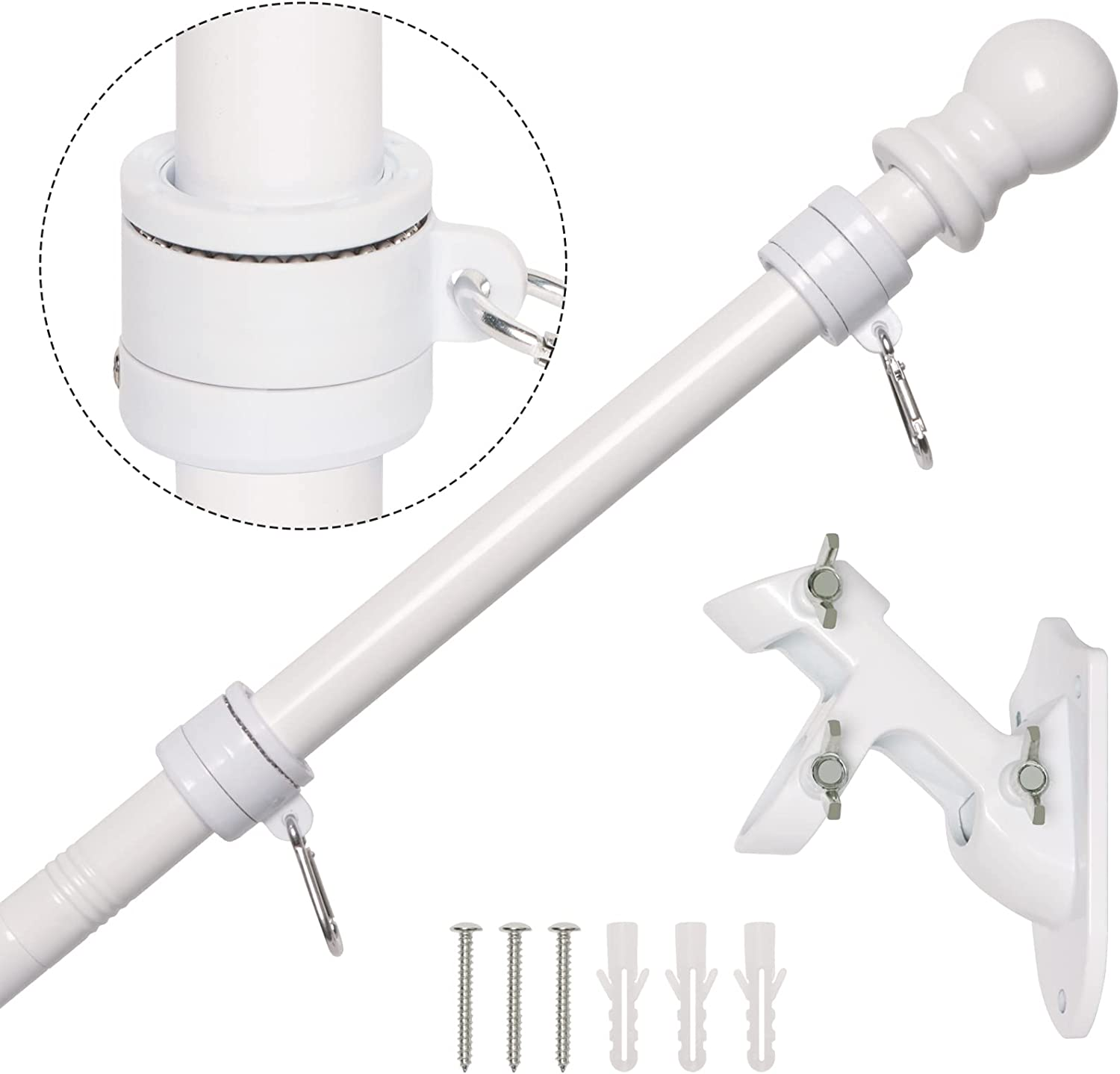 6FT Stainless Steel Flag Pole Kit with Bracket for outside House | Outdoor Mounting for 3X5 American Flag (Without Flag, White)