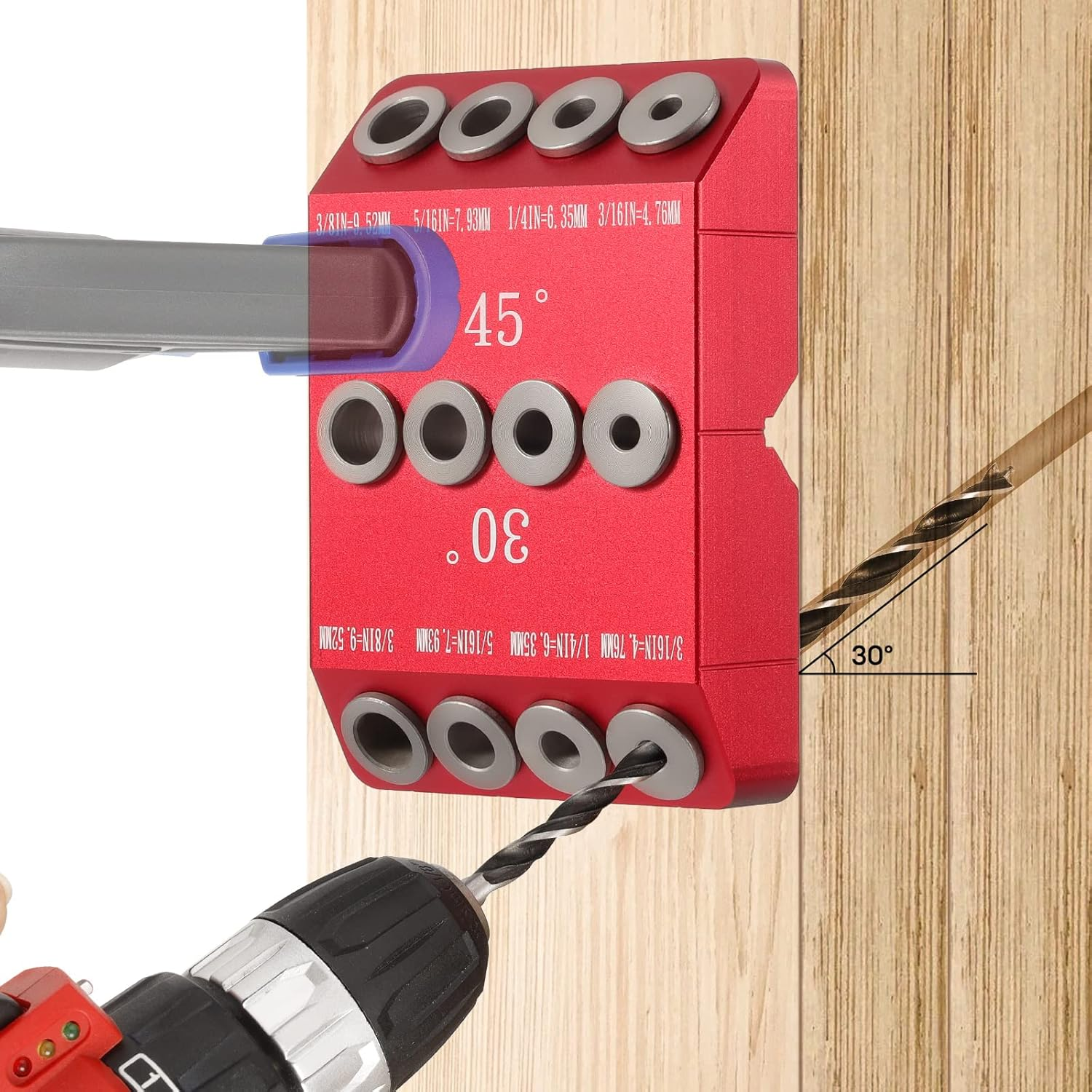 thumbnail image 2 of Cable Railing Drill Guide Jig - 30/45/90 Degree Angles With 4 Hole Sizes For Deck Posts 2 of 9