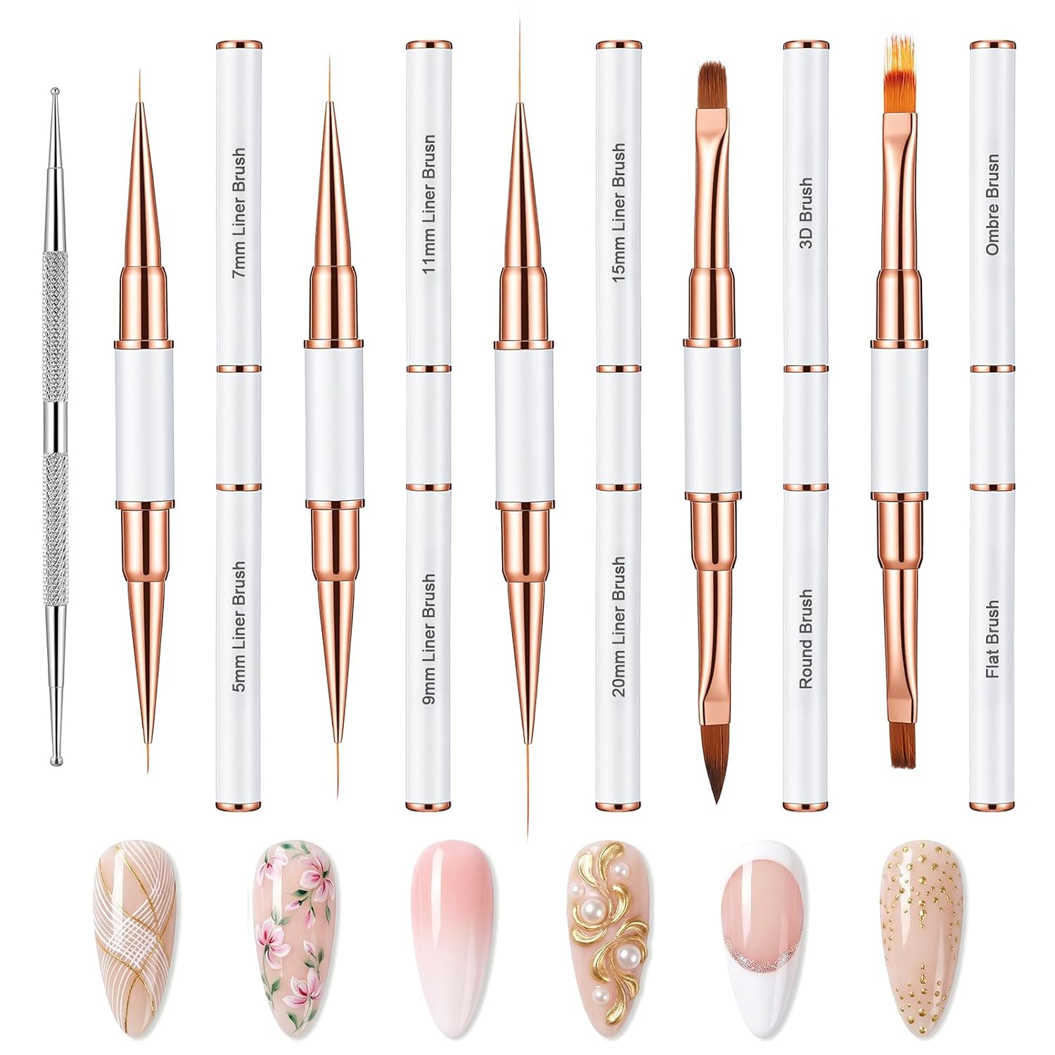 Nail Art Bushes Set 5Pcs Double-Ended Nail Art Brushes for Gel Polish | 3D Dotting Brush Pen Multifunctional Design Gel Polish Liner Detail Portable Bush Set