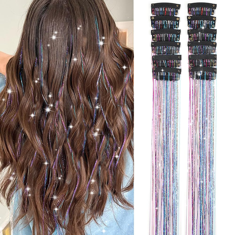 Hair Tinsel Clip-In 12PCS Colorful Extensions
