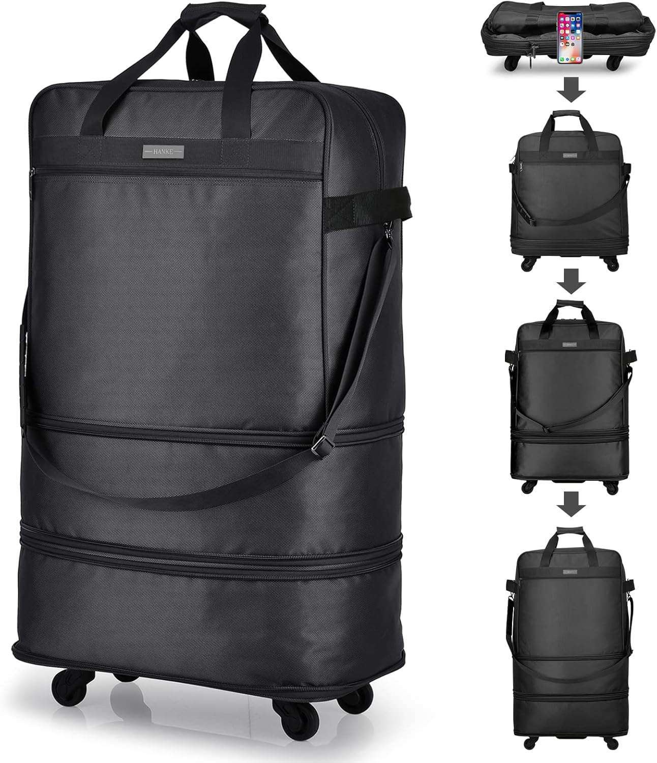 Maleta Plegable Ruedas Ligera Expandible Viaje Hombre Mujer Negra