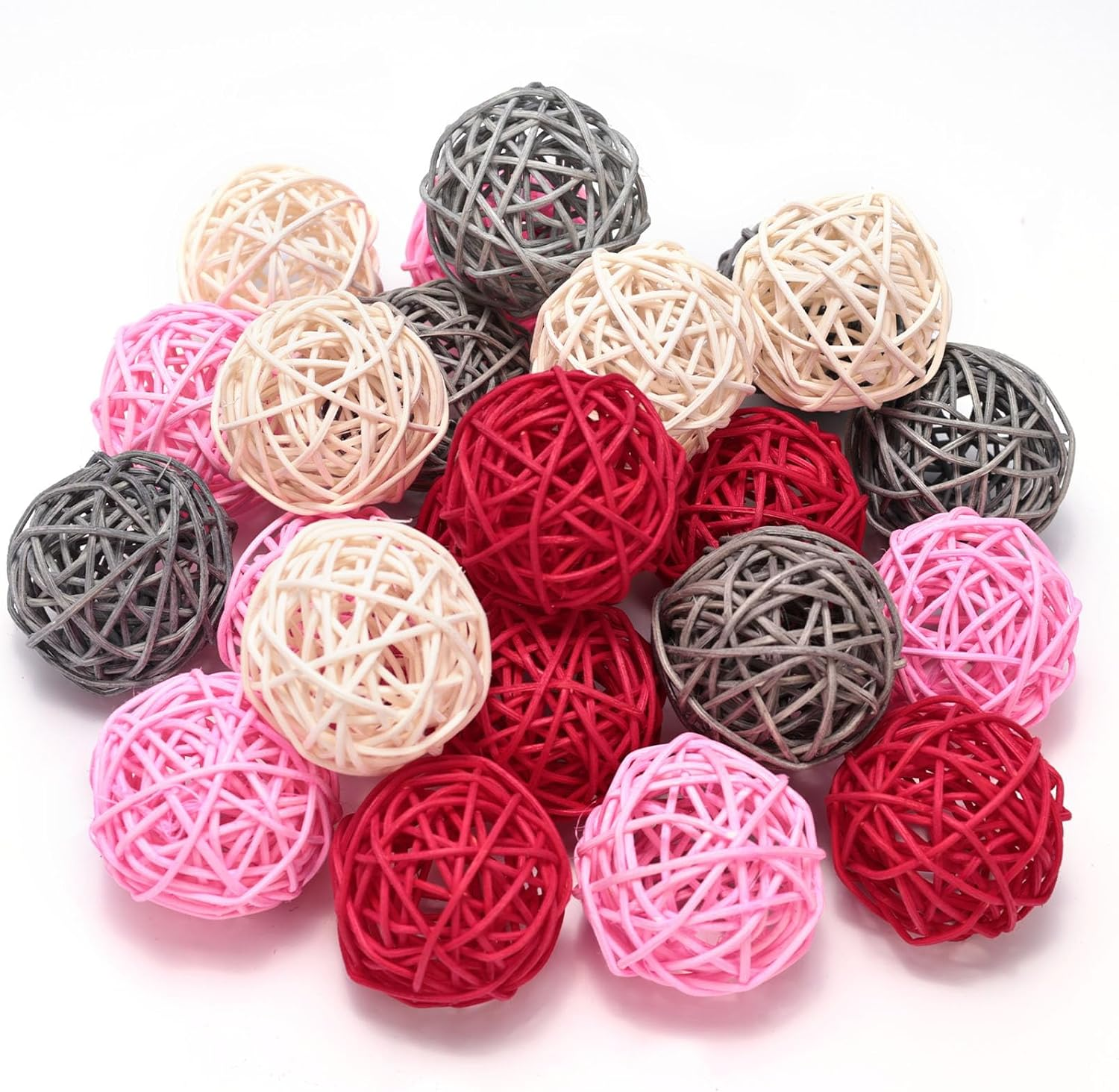 24PCS Pink Rattan Balls Decorative Balls for Bowl Centerpiece, 2 Inches Home Indoor Table Decor - Valentine's Day Tiered Tray Heart Bowl Fillers