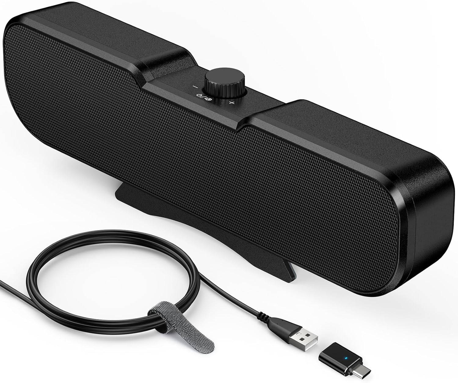 Cirqon Computer Speakers for Desktop PC Monitor, Easy Volume Knob, Sturdy Clamp, Basic Sound, Laptop Speakers with Compact Design, USB/USB C Adapter for Power and Audio(Black)