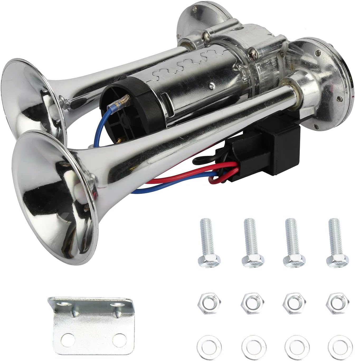 600DB Super Loud Dual Electric Air Horns Kit for Vehicles - with Compressor, Applicable for Cars, Suvs, Trucks, Boats (Sliver)