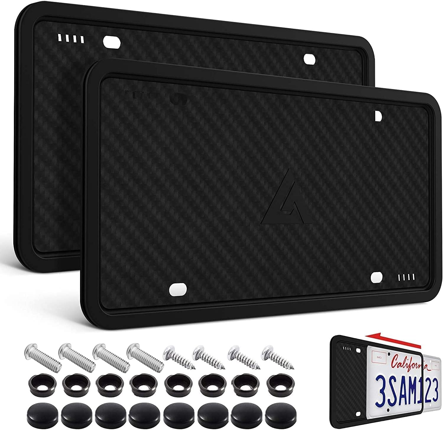 Silicone License Plate Frames,2 Pack Black Side-Opening License Bracket Holder with Easy Installation, License Plate Frame without Obstruction.Rustproof, Rattle Proof & Weatherproof Universal