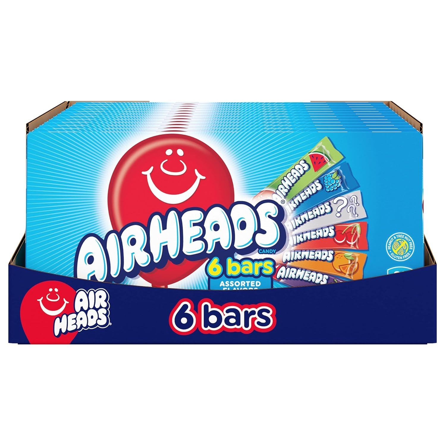 Airheads Candy Full Size Bars, Assorted Fruit Flavors Bulk Variety Pack, Individually Wrapped for Adults & Kids, Non-Melting, 6 Bars per Theater Box (Box of 12 Boxes)