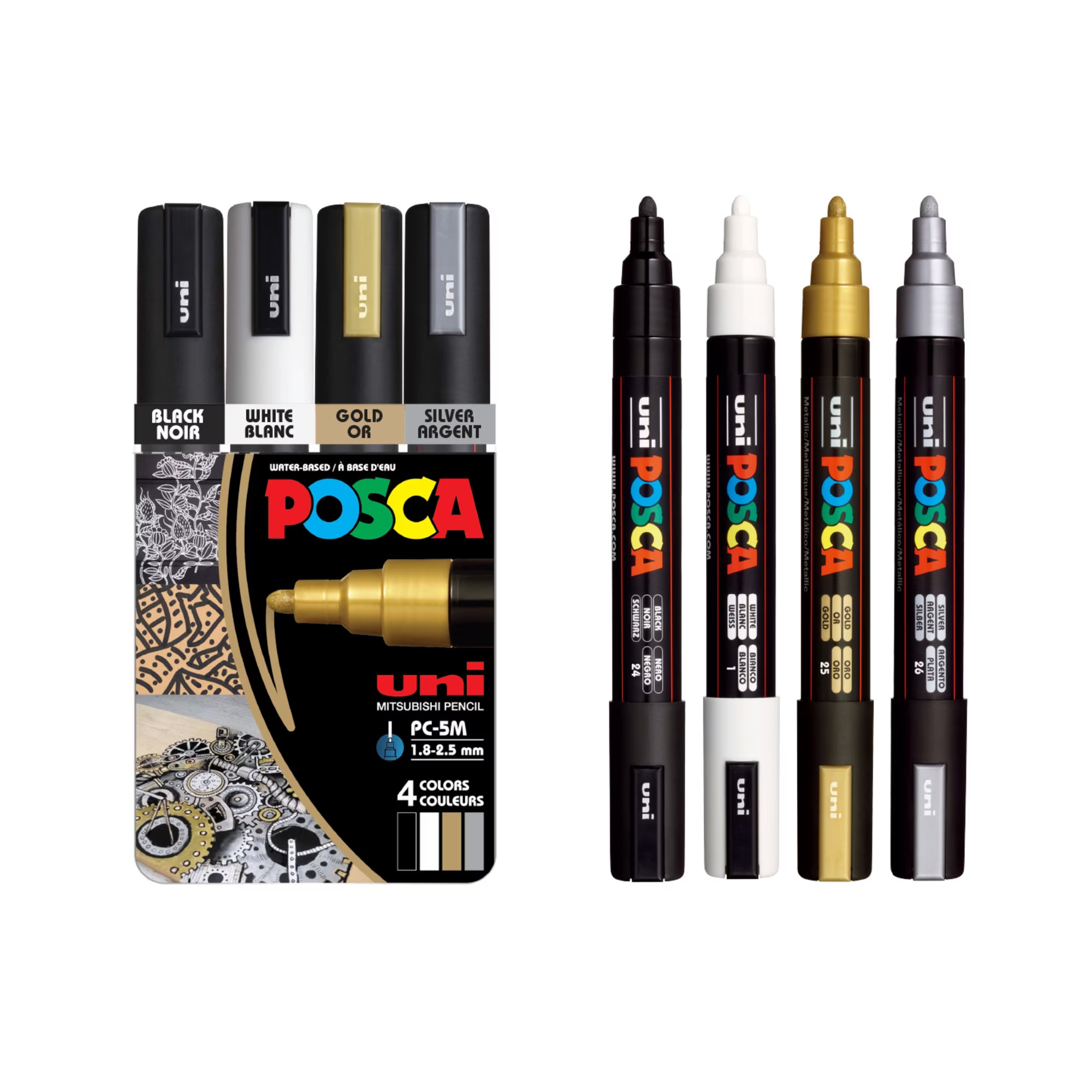 Uni POSCA PC-5M Water-Based Paint Markers, Medium Reversible Tip