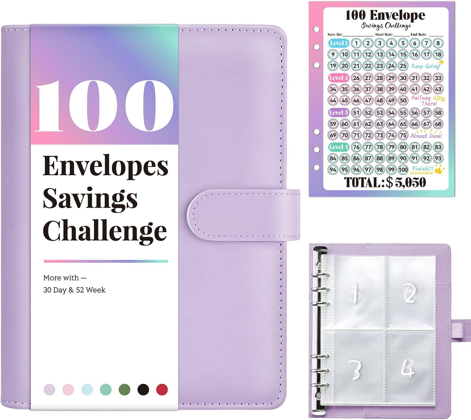 100 Envelopes Money Saving Challenge, Savings Challenges Book with Envelopes & Challenge Tracker, Motivational Process to save $5050, Money Saving Binder 100 Pocket Pre-Numbered, Christmas Gifts