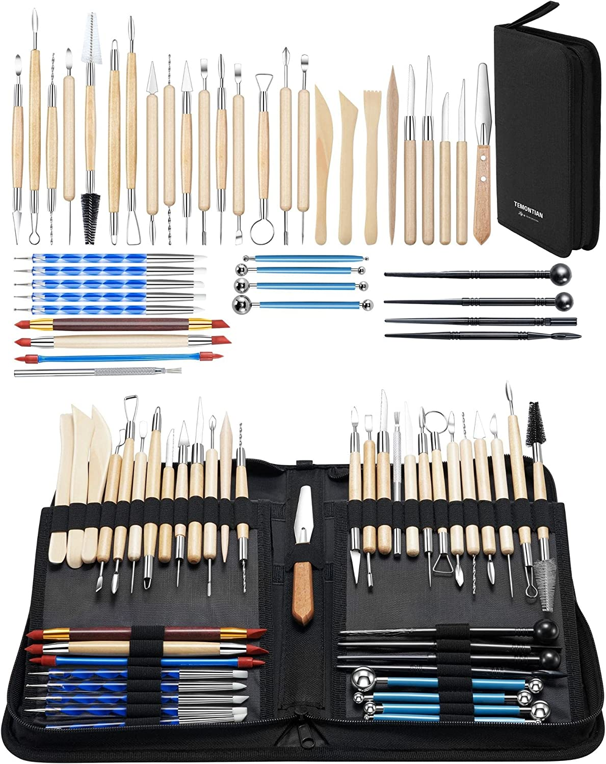 TEMONTIAN Pottery Tool Kit,Clay Sculpting Tools,43 Pcs Double Sided Pottery W... - Picture 7 of 8