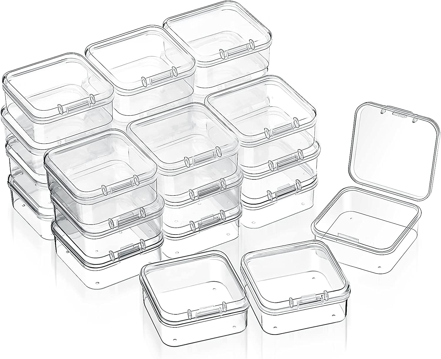 24 Packs Small Clear Plastic Beads Storage Containers Box with Hinged Lid for Storage of Small Items, Crafts, Jewelry, Hardware (1.7 X 1.7 X 0.8 Inches)