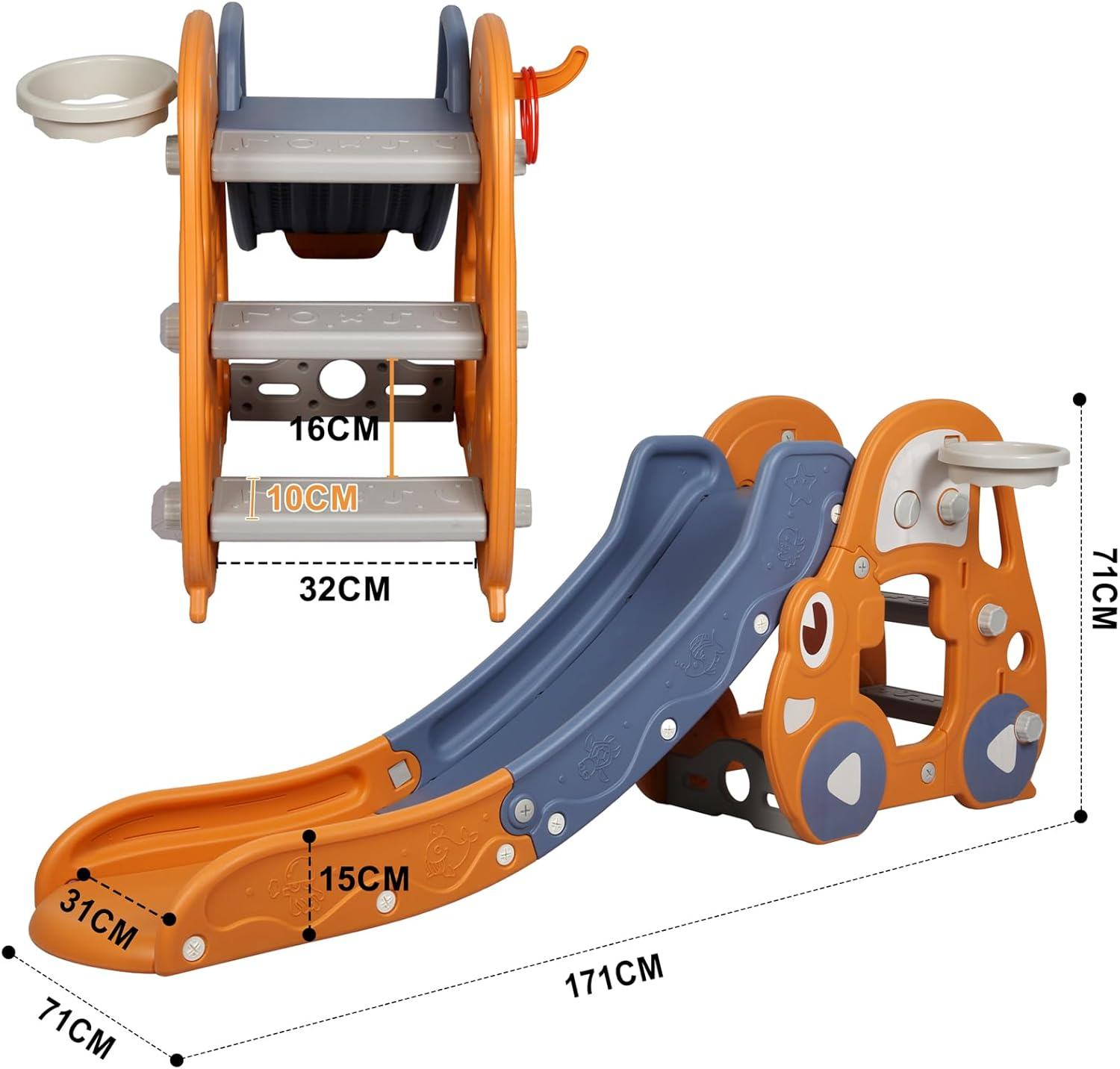 Bopeep 3 in 1 Kid Slide Set, with Climber Steps Basketball Hoop Indoor Outdoo... - Picture 5 of 14