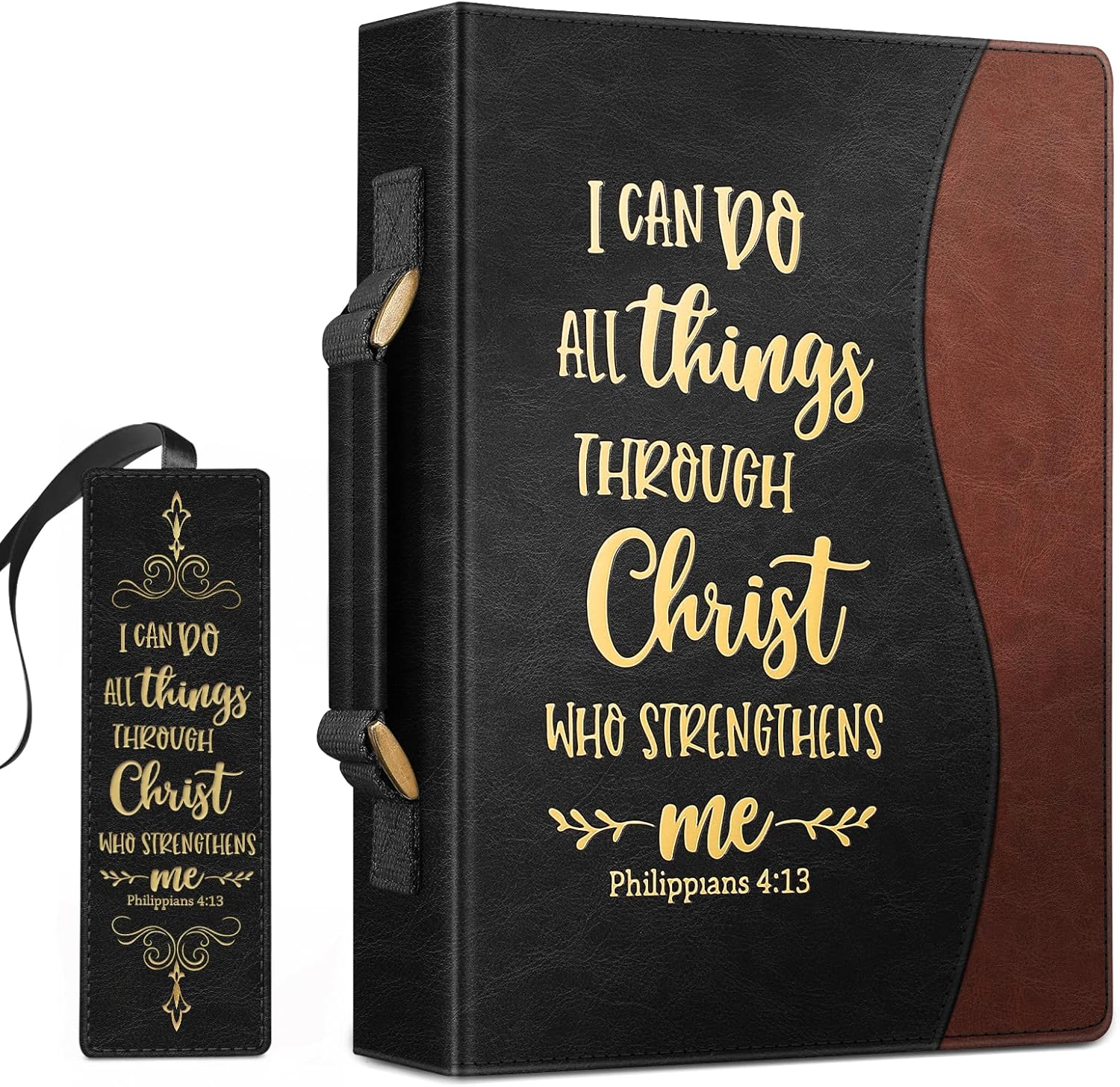 Large Classic Bible Cover Vegan Leather Carrying Book Case Church Bag Bible Protective with Handle, Gift for Men, Women, Father, Mother, Friends, Black W/Hot Stamping