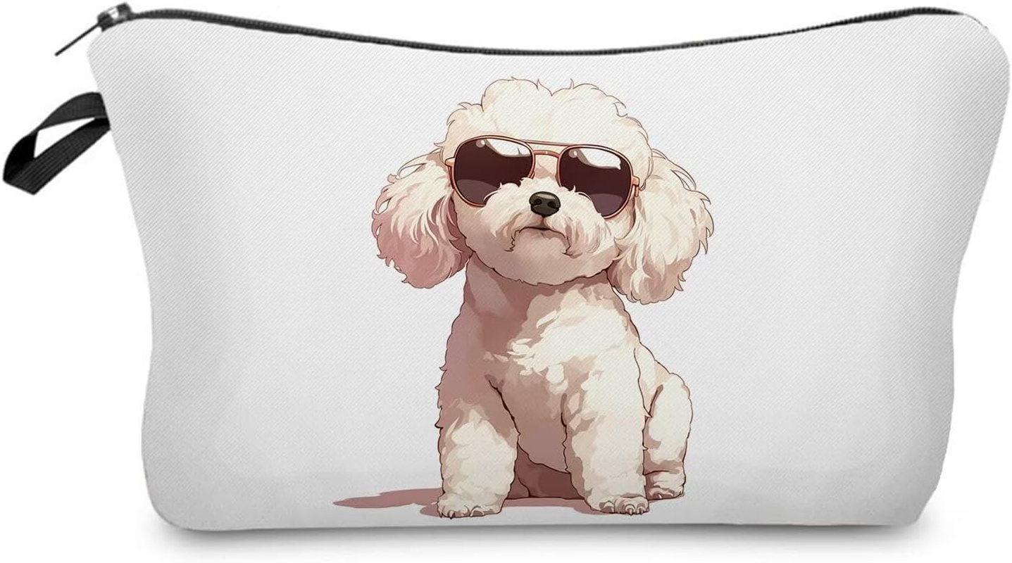 Funny Bichon Frise Makeup Bag Small Organizer Bag Toiletry Zipper Pouch