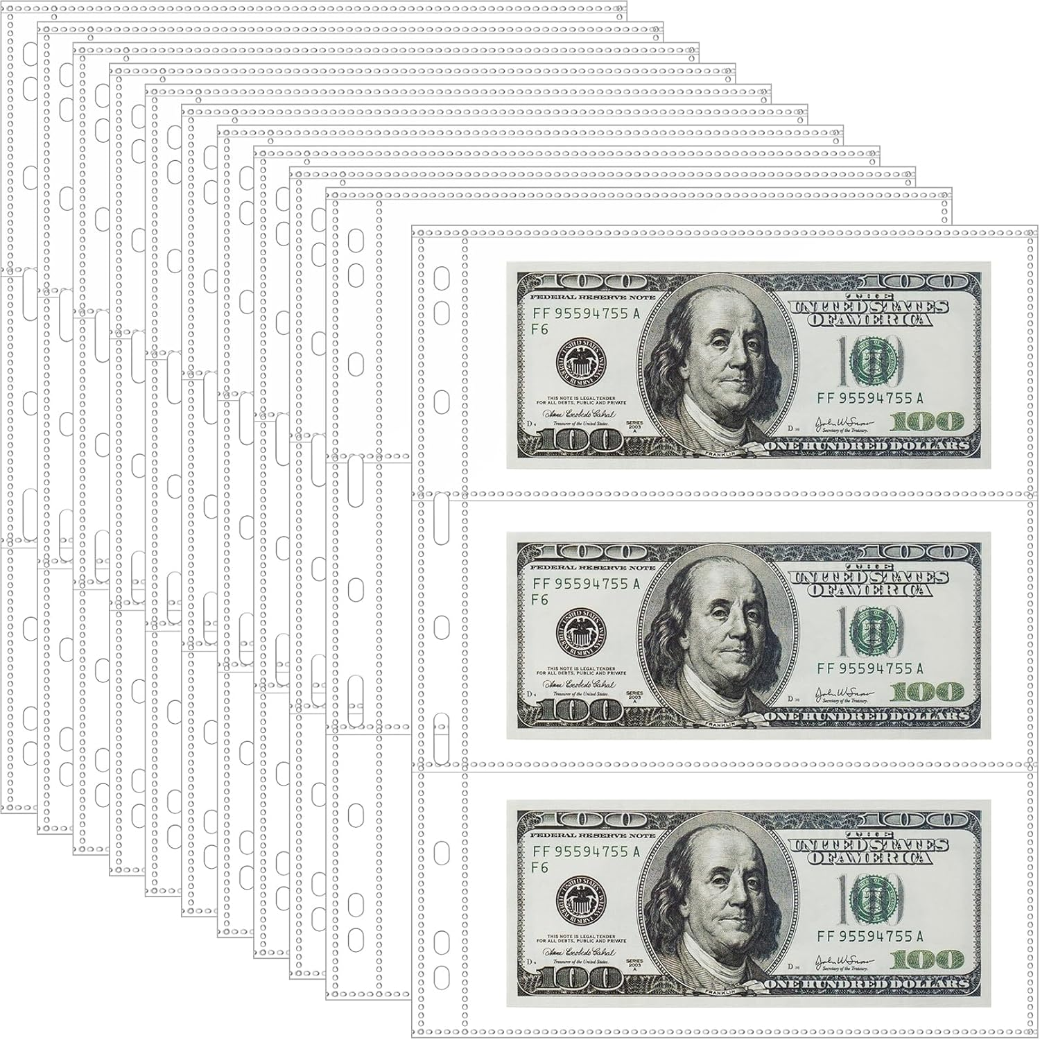 35-Page Money Binder Refill Sheets - 3-Pocket Dollar Bill Sleeves for Collectors | Non-Pvc Currency Album Pages Holds US & Foreign Paper Money, Banknotes