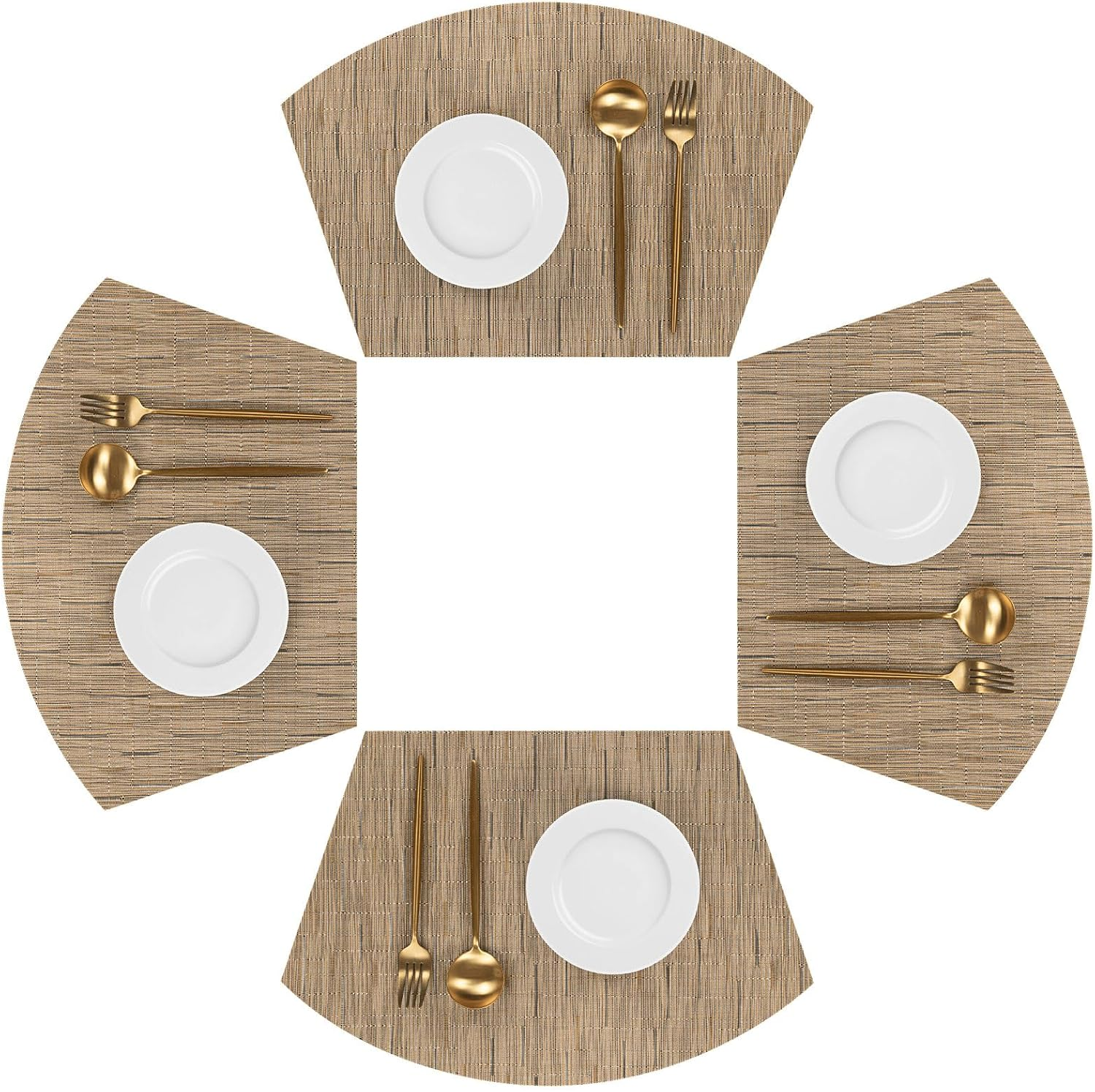 Wedge Shape Placemats Set of 4 Woven Vinyl Placemat for round Table Curved Place Mats Wipe Clean Kitchen Dining Table Mats (4, Tan)