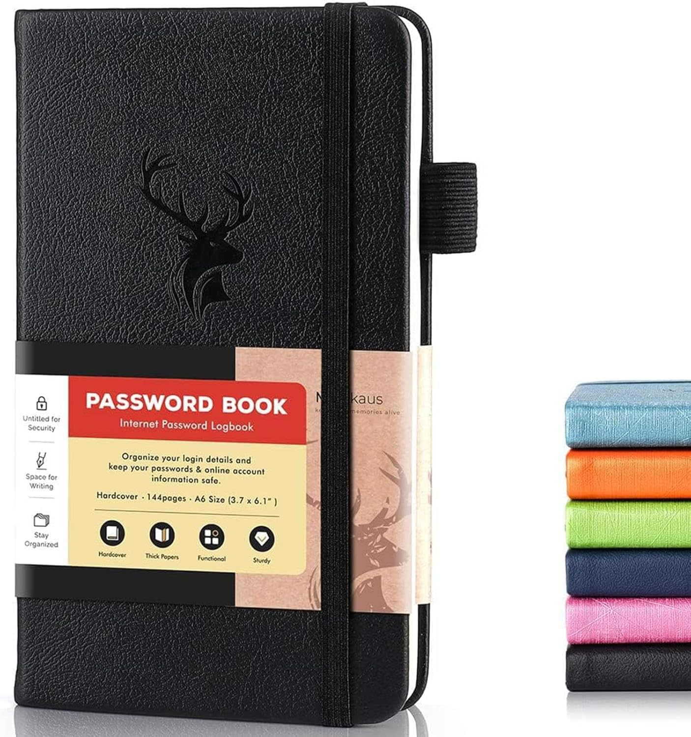 Molekaus Password Book with Alphabetical Tabs Small Password Keeper with Extra Password Space to Change Password. Password Notebook for Home or Office for Internet Log In, 6.1 * 3.7In Black Small
