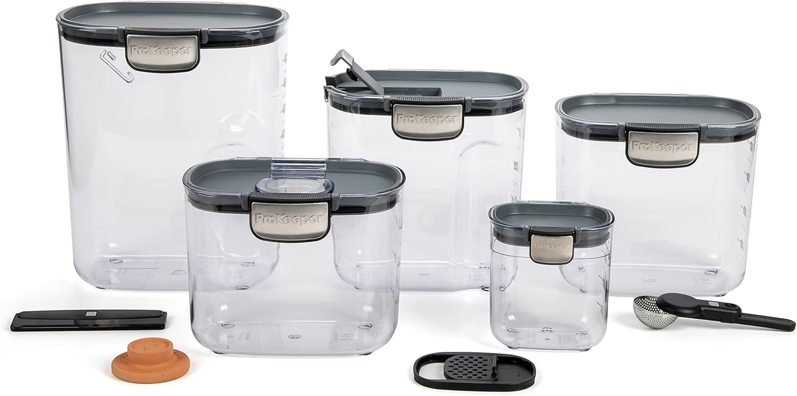 Prokeeper+ 9-Piece Airtight Food Storage Container Set – Clear Plastic Flour and Sugar Canister Set with Magnetic Accessories for Kitchen Organization