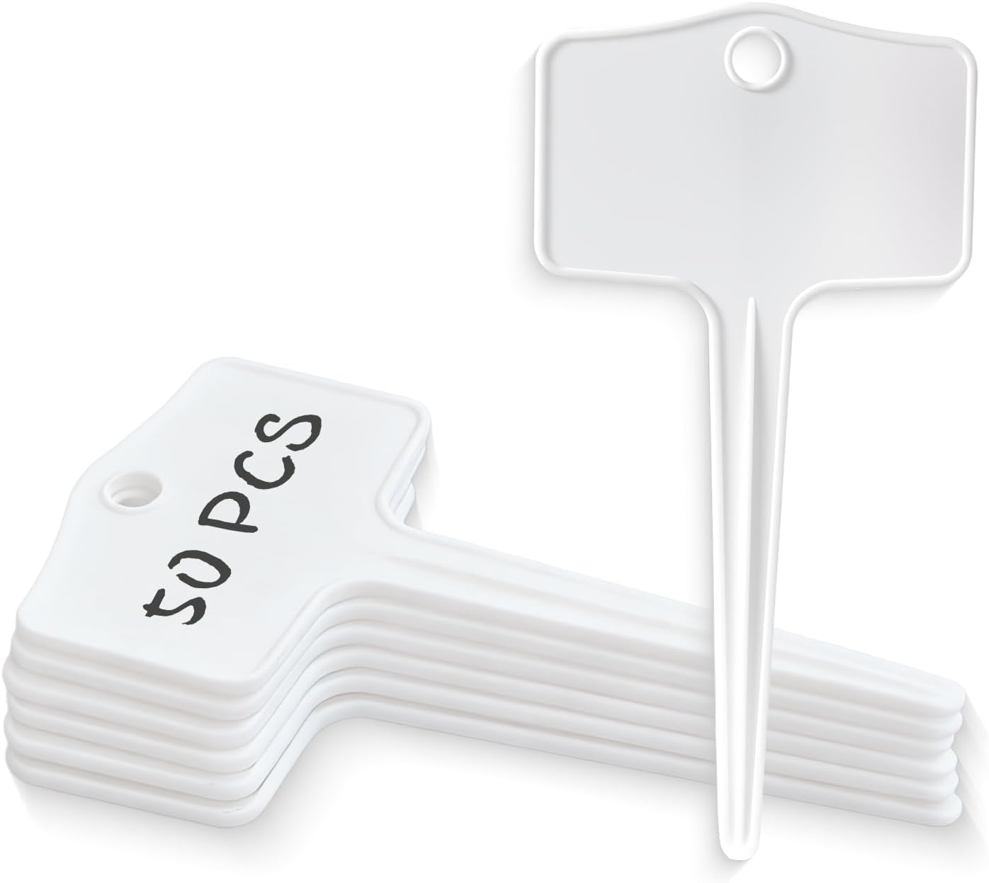 50pcs Plastic Plant T-Type Labels Garden Stake Markers Waterproof Plant Tags for Outdoor (White)