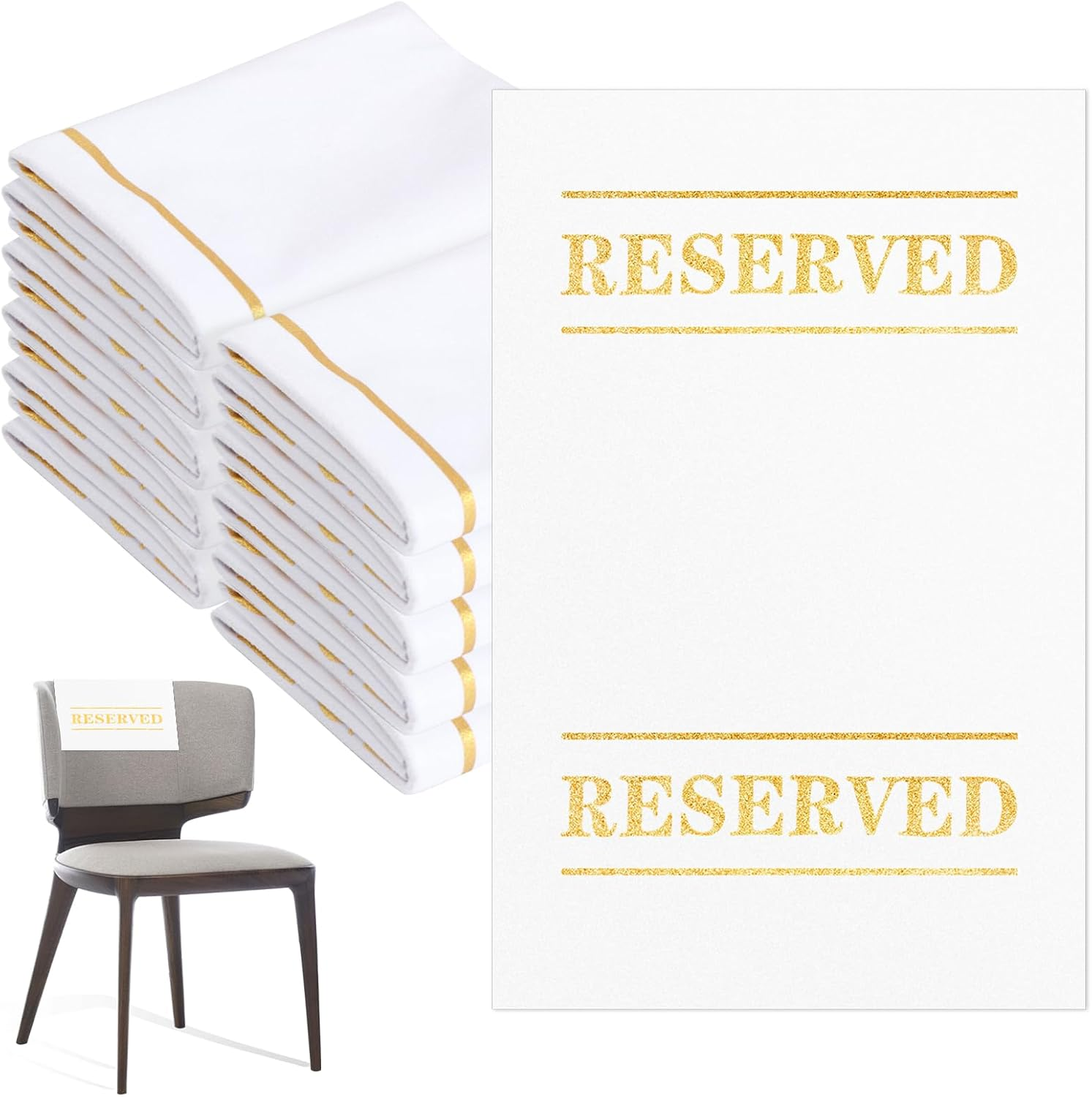10 Pcs Reserved Chair Signs Cloth Church Placeholder Reserved Pew Signs Chair Reserved Seat Coverswith Printed Words For Weddings, Churches, Eceptions, Cinema,Celebrations, Parties and Events(White)