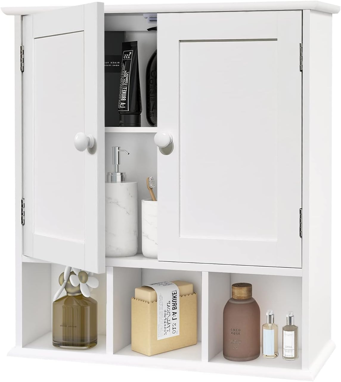 Bathroom Wall Cabinet with 2 Door Adjustable Shelves,Over the Toilet Storage White Wall Mounted Medicine Cabinets for Bathroom Laundry Room Kitchen