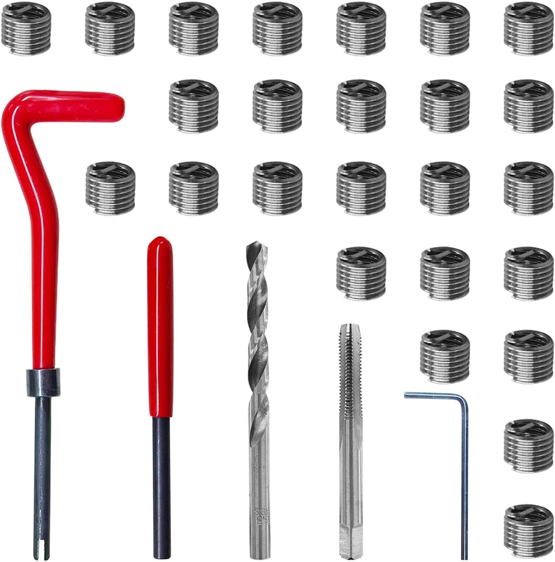 30PCS M6 X 1.0Mm Thread Repair Insert Kit, Stainless Steel Helicoil Inserts Set, Compatible Hand Tool Set, M6 Thread Metric Helicoil Repair Kit Assortment for Car Repairing