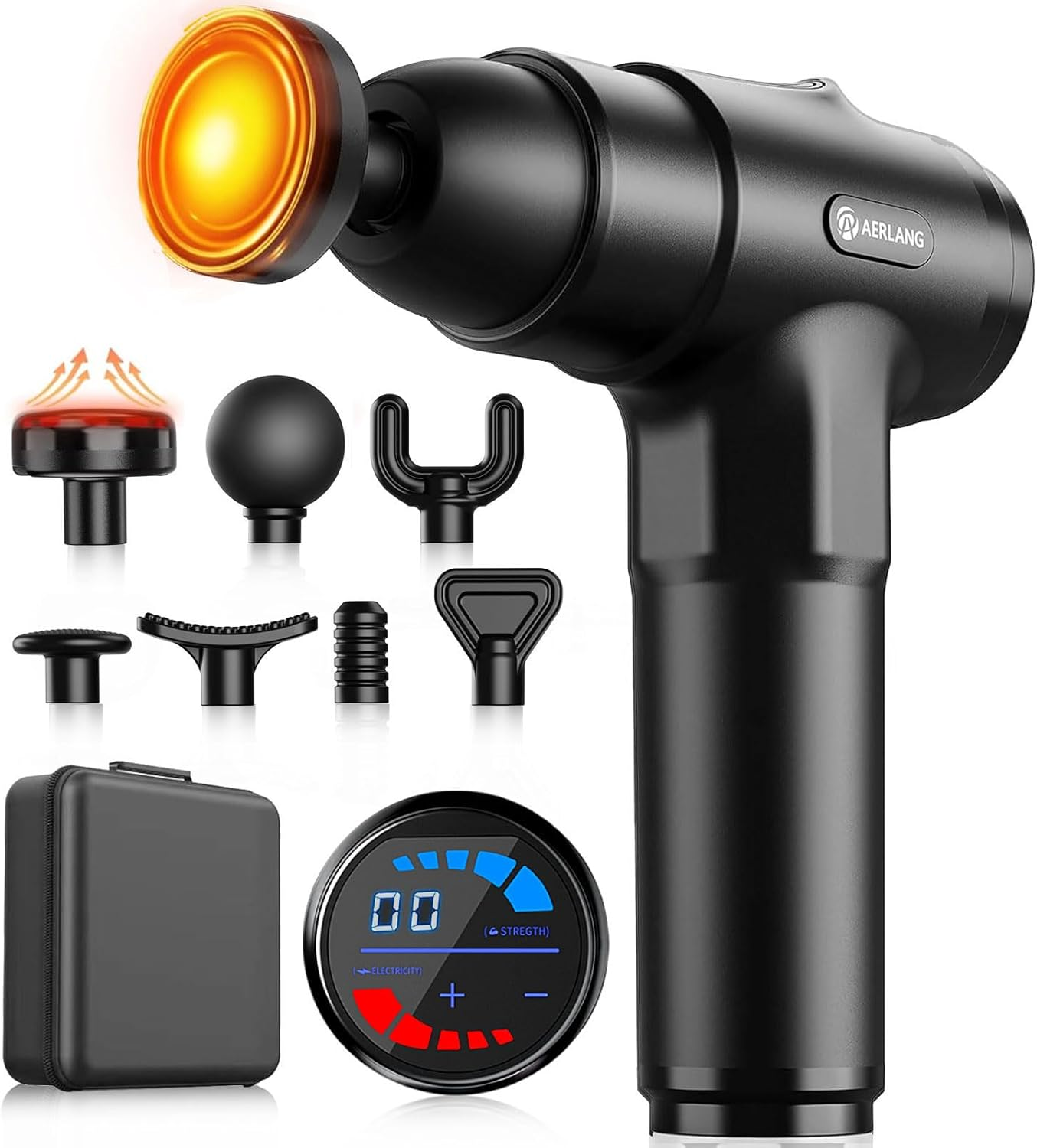 Massage Gun with Heat Deep Tissue Back Massager Neck Massager for Pain Relief,Muscle Percussion Massage Gun, Birthday Gifts for Men Women Dad Him Handheld Message Gun with 7Heads&Silent
