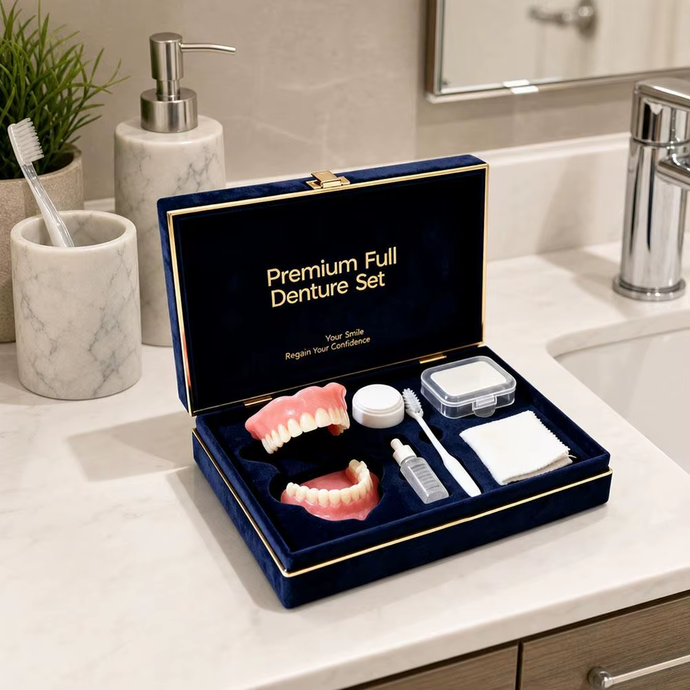 premium Silicone Dentures kit Upper Lower False Teeth Set Instant Smile too