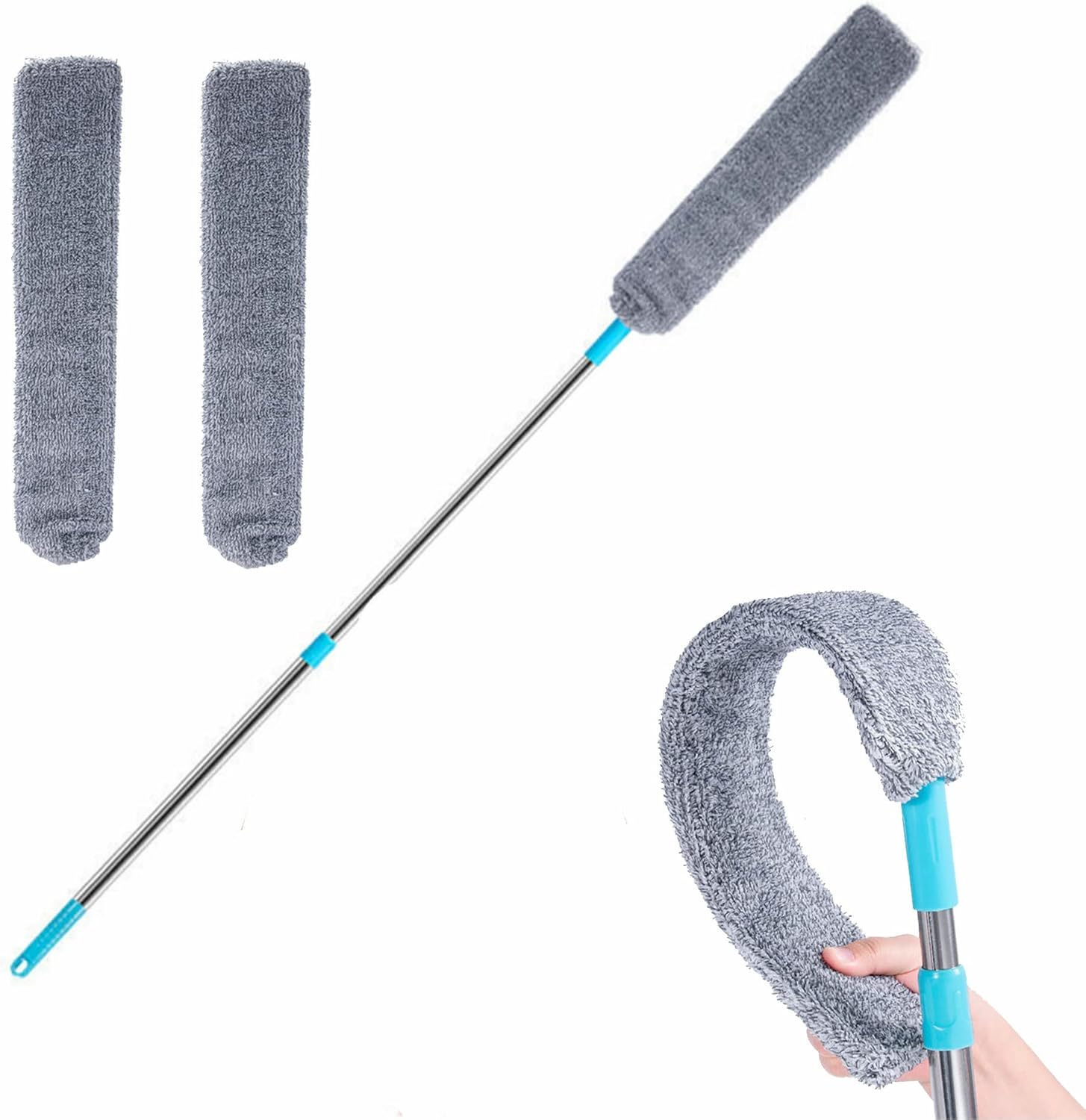 Retractable Gap Dust Cleaner under Appliance Microfiber Duster Dust Brush with Extension Pole (36 to 49 Inches) Cleaning Duster for Bed High Ceilings Furniture Bottom Household Gap Duster Gray