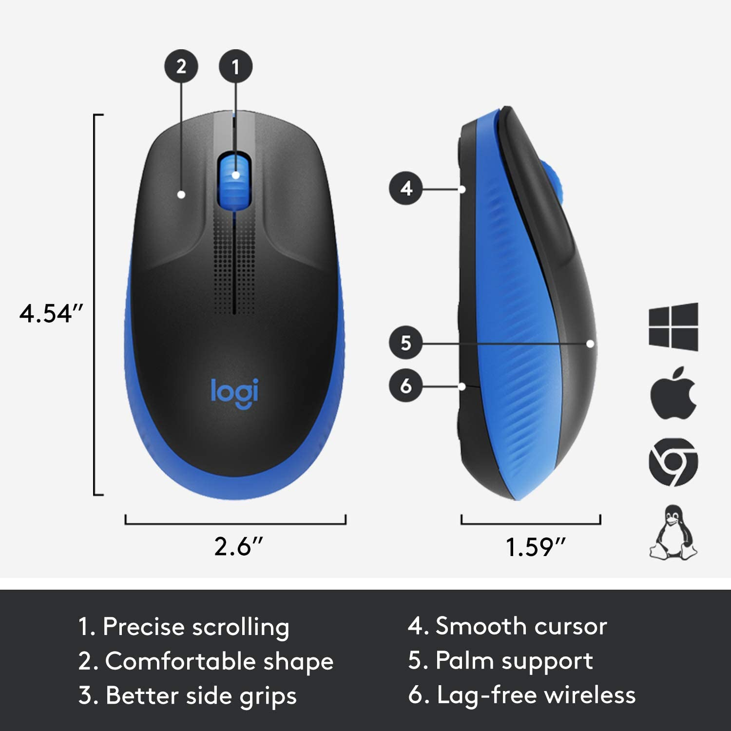 Logitech M190 Wireless Mouse Full Size Comfort Curve Design 1000Dpi Blue - Picture 6 of 13