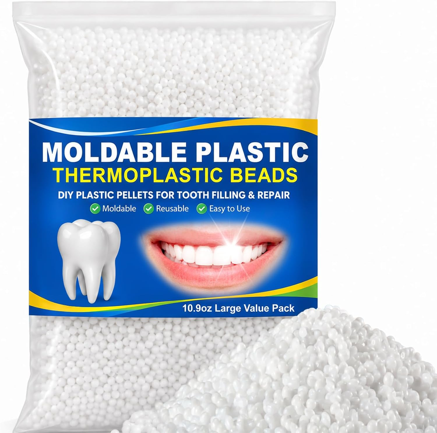 10.9Oz Moldable False Teeth Beads - Tooth Repair Kit,Repair Thermoplastic Beads,Plastic Pellets for DIY Tooth Filling,Halloween Vampire Teeth Fangs Ideal for Chipped, Cracked